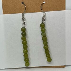 Green stone earrings long dangling handmade